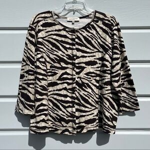 Jones New York Sport Woman Zebra Print Lightweight Sweater Cardigan 2X